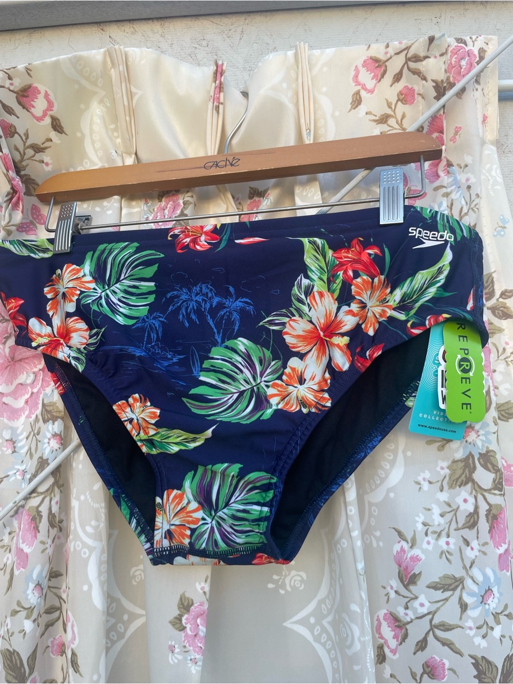 Speedo Navy Floral Bikini Swim Bottoms with Orange Hibiscus